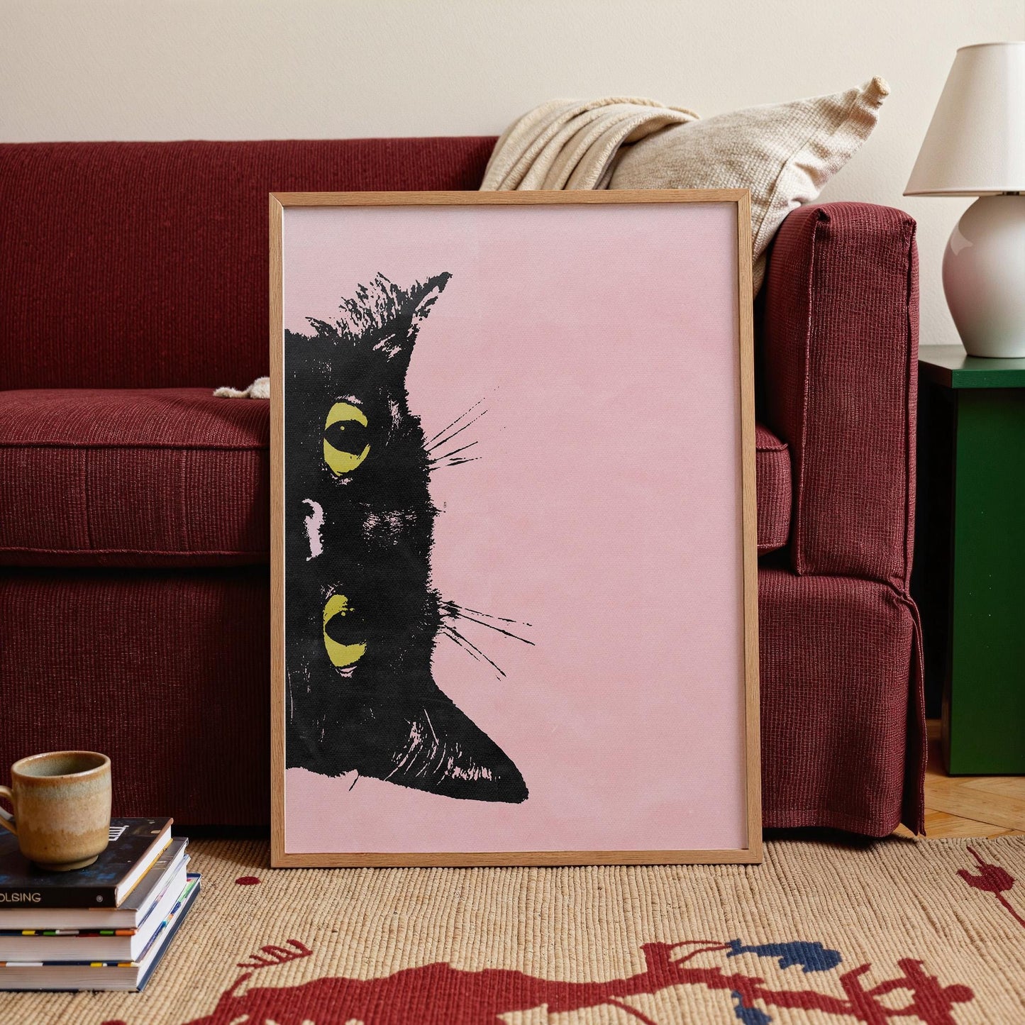 Peeking Black Cat Pink