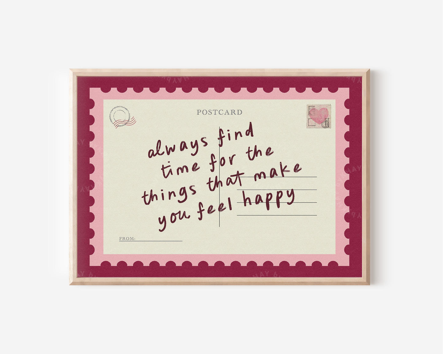 Always Find Time Postcard Pink Red