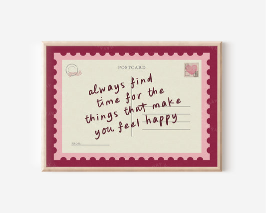 Always Find Time Postcard Pink Red