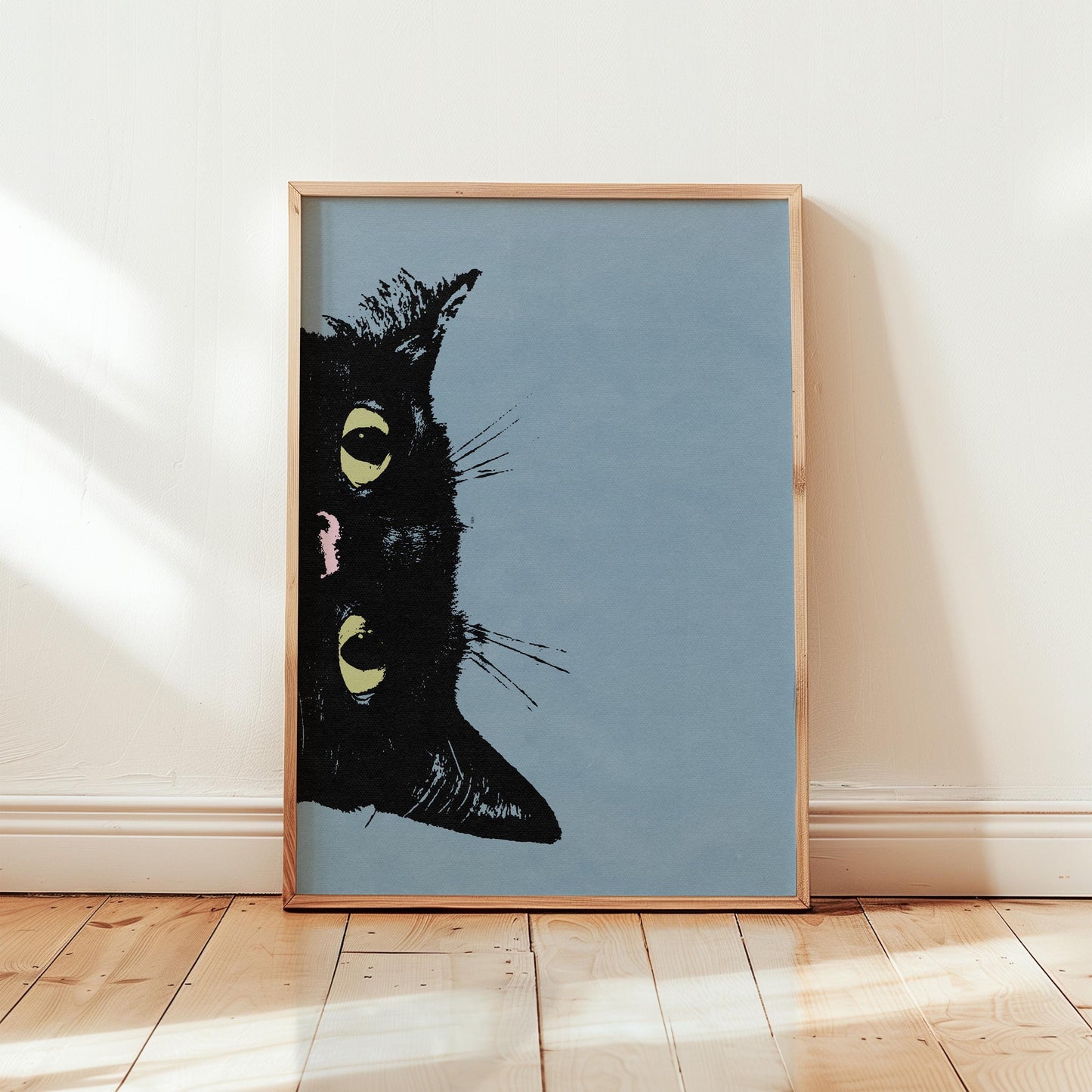 Peeking Black Cat Blue