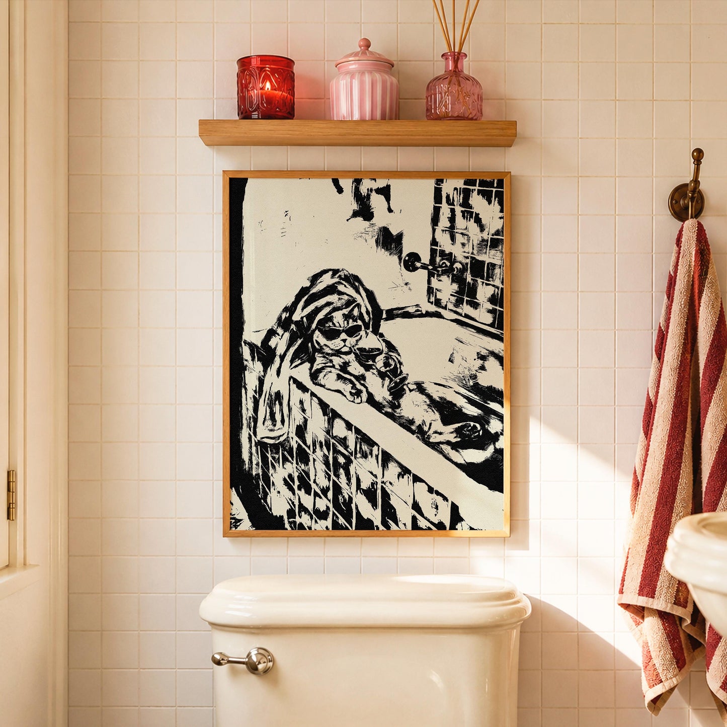 Cat in Bath Wine Party Black