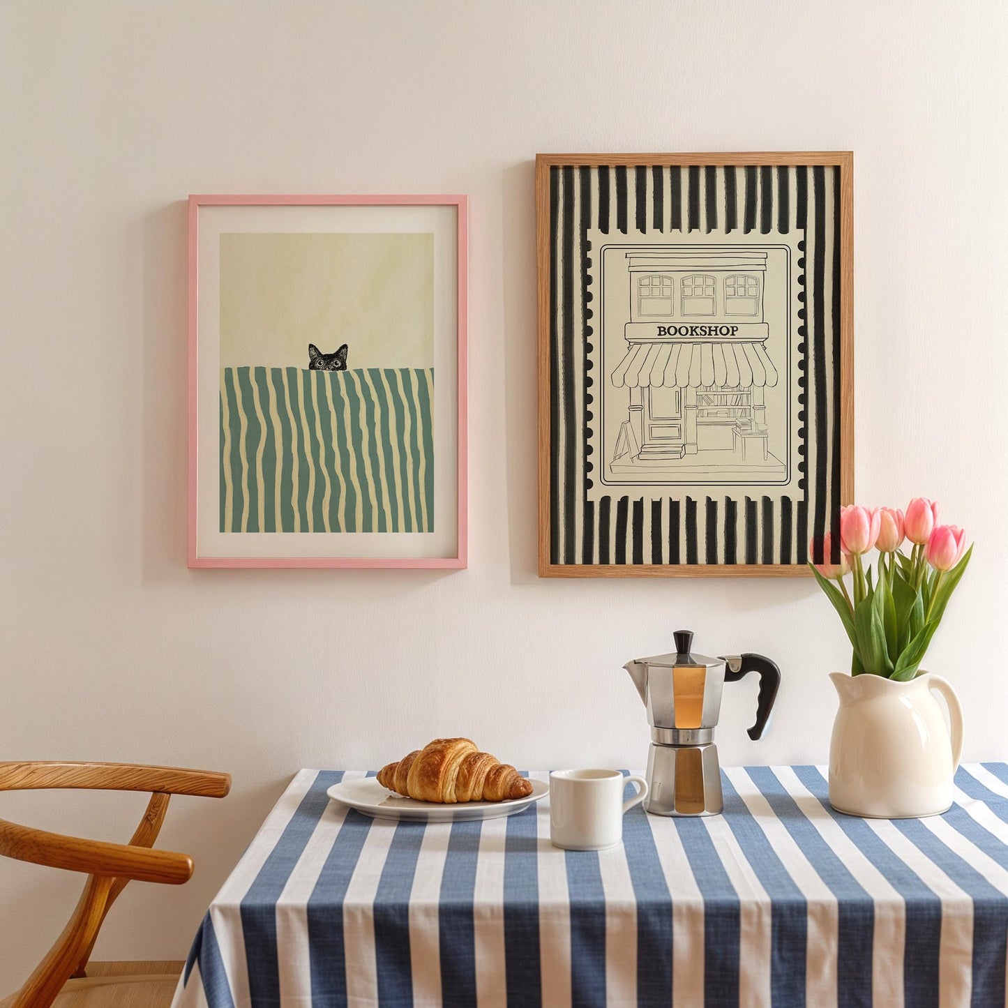 Black Cat In Bed Stripe Green