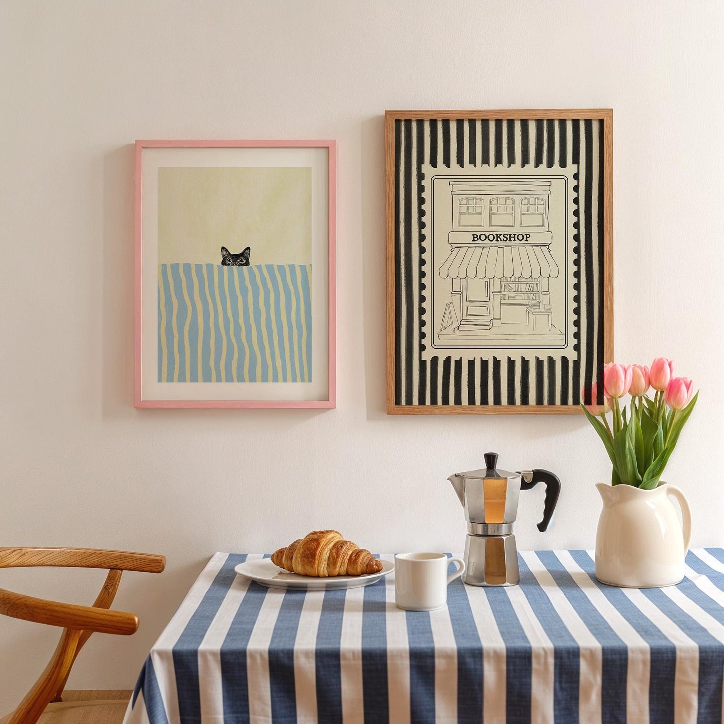 Black Cat In Bed Stripes