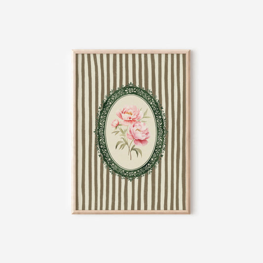 November Birth Flower Peony Green Stripe