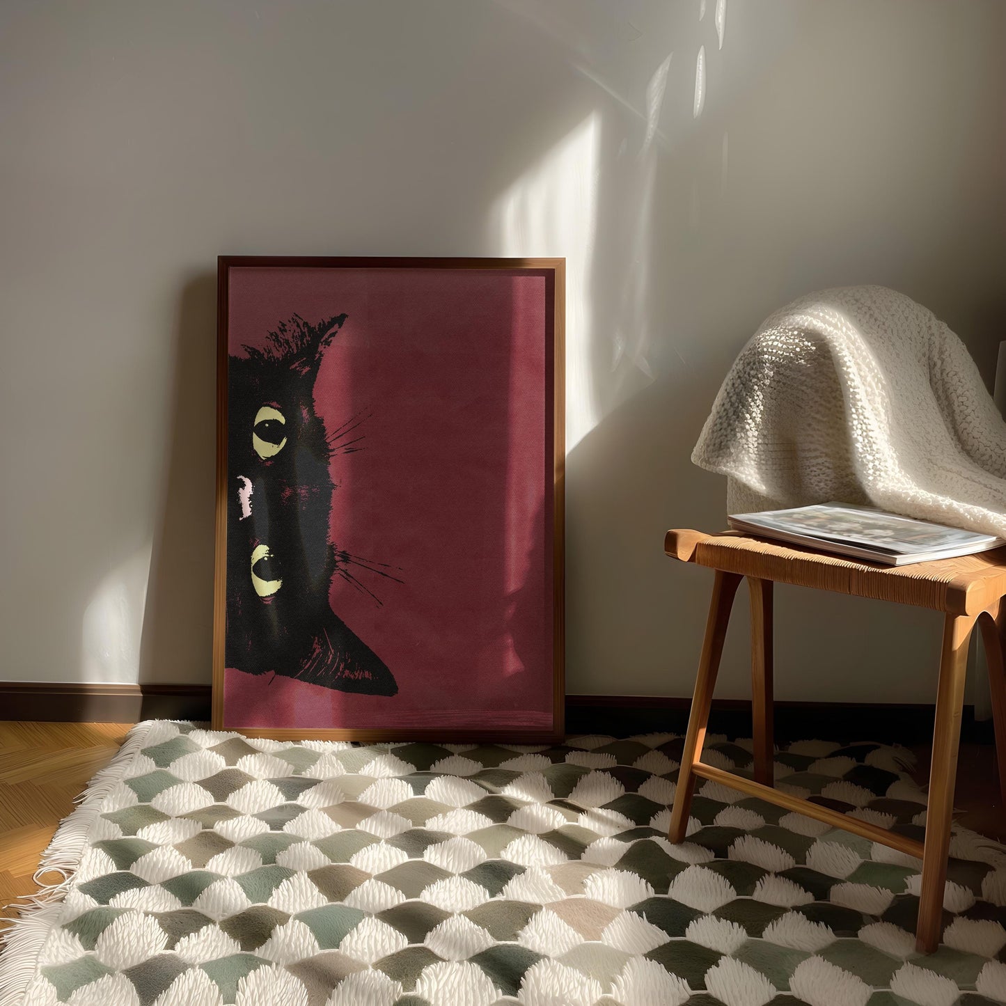 Peeking Black Cat Maroon