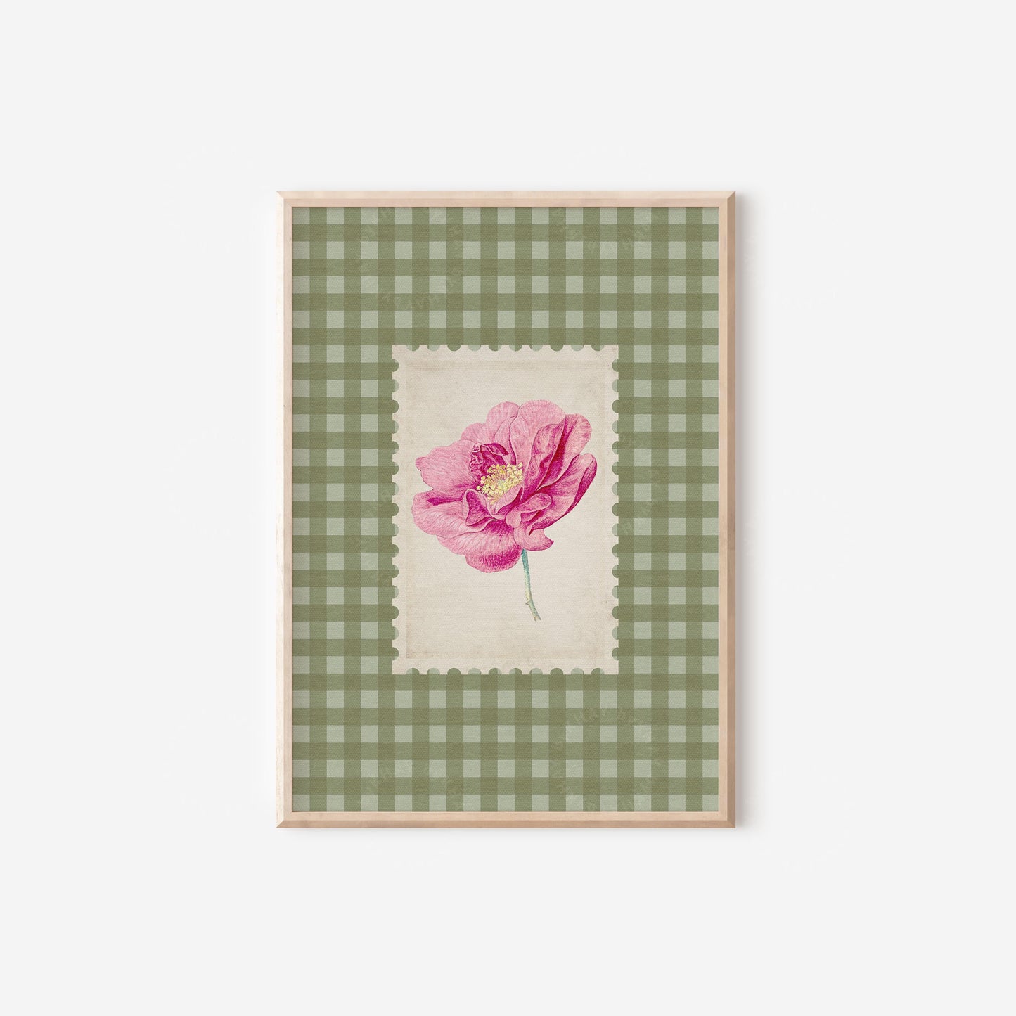 Floral Botanical Gingham Vintage Green Pink