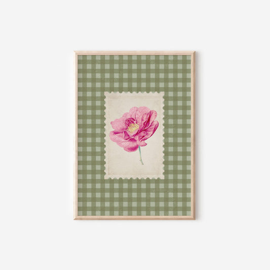 Floral Botanical Gingham Vintage Green Pink