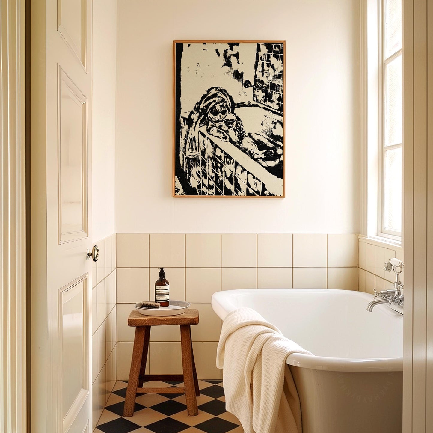Cat in Bath Wine Party Black