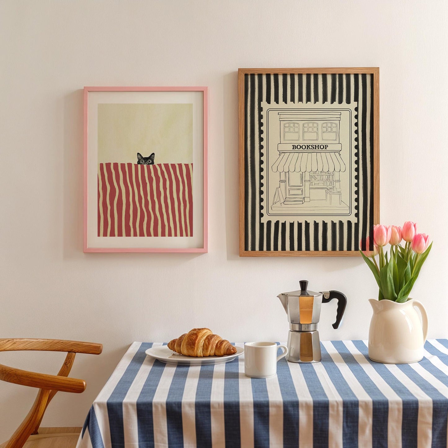 Black Cat In Bed Stripe Red