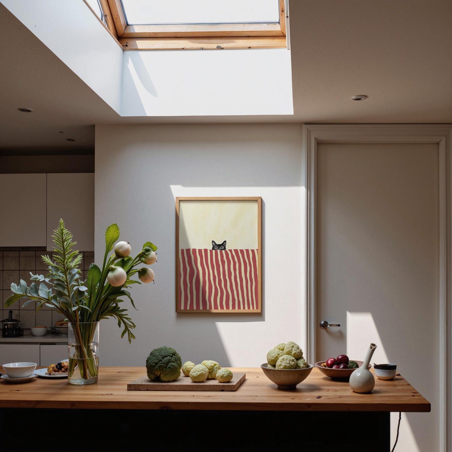 Black Cat In Bed Stripe Red