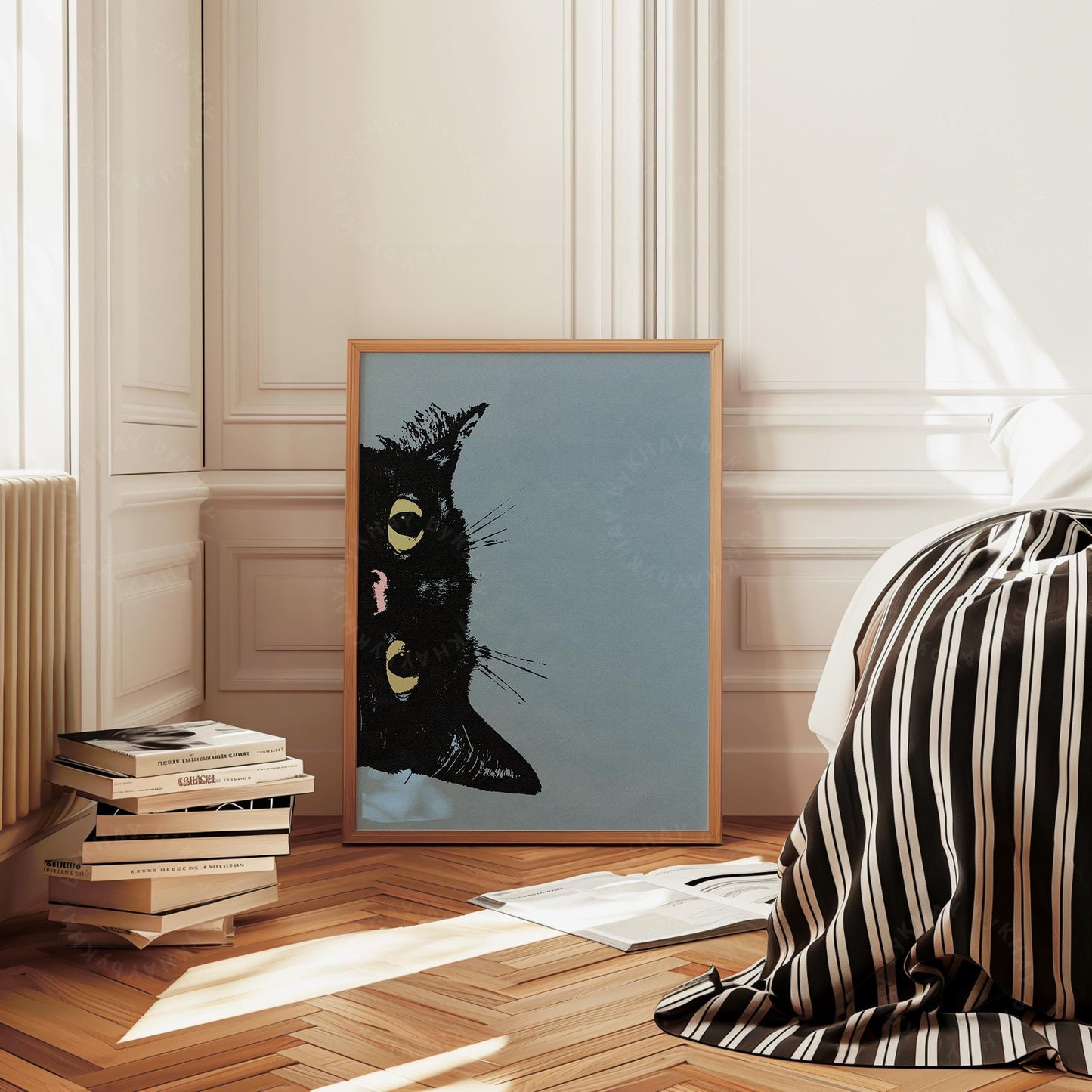 Peeking Black Cat Blue