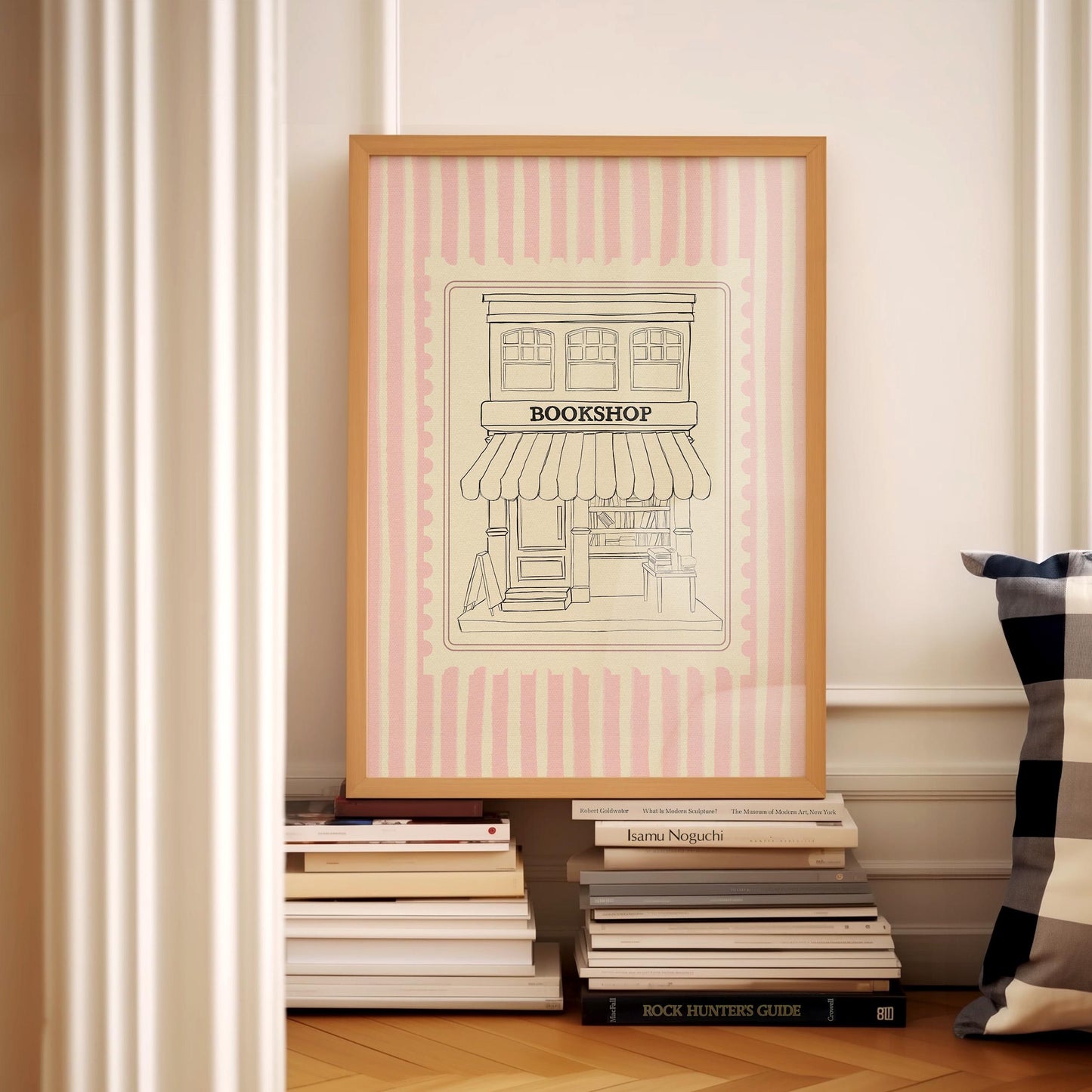 Pink Striped Bookshop Sketch