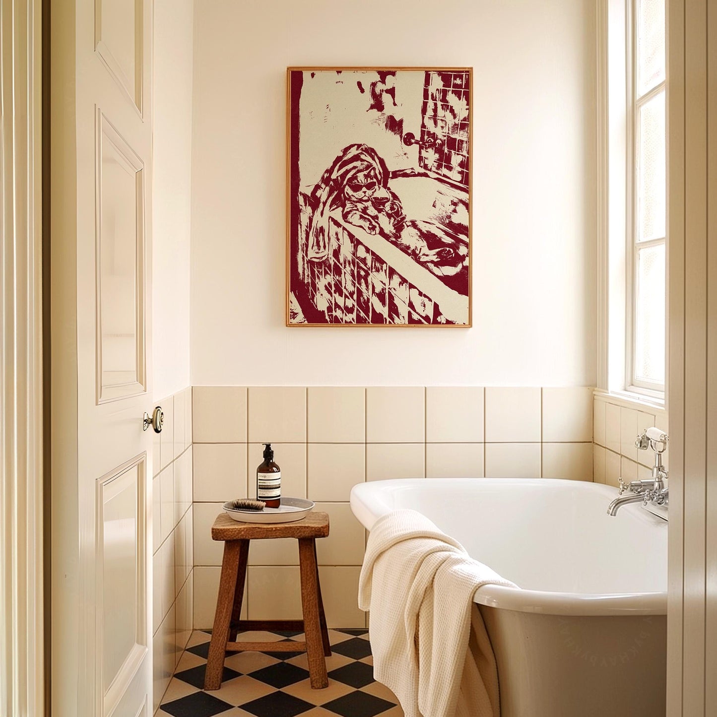 Cat in Bath Wine Party Red