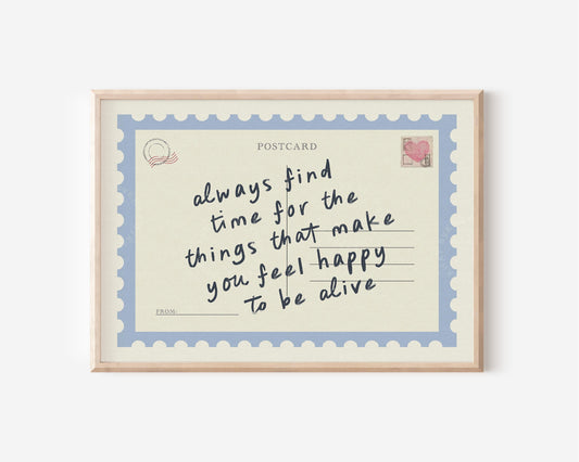 Always Find Time Postcard Blue