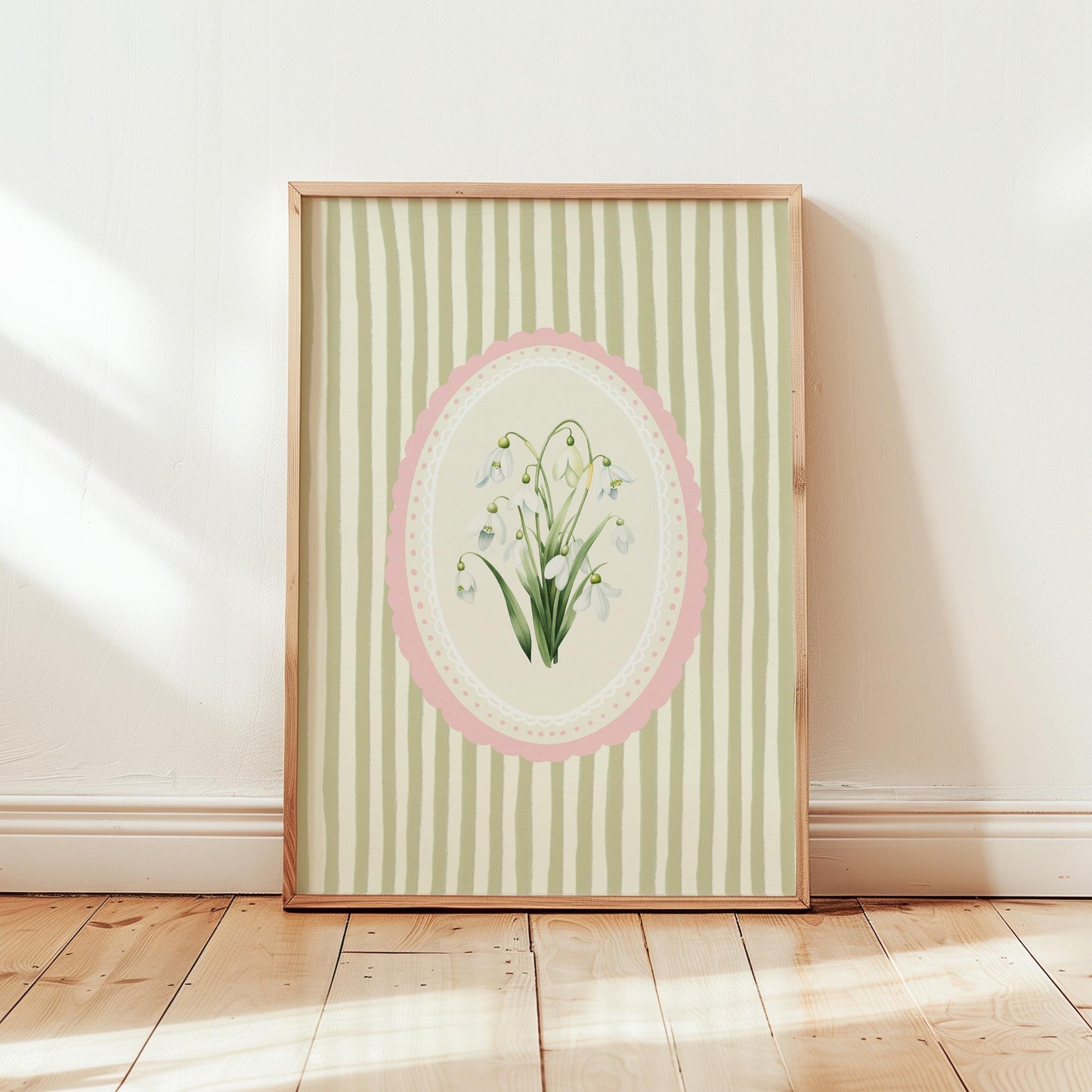 January Birth Flower Snowdrop Green Pink Stripe