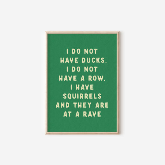 a green poster with the words i do not have ducks, i do not have